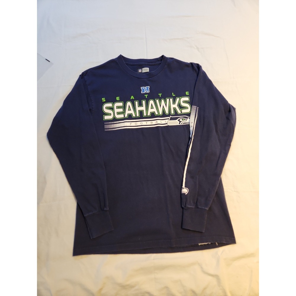 NFL Team Apparel Seattle Seahawks Long Sleeve Shirt Navy Blue Mens Medium M
